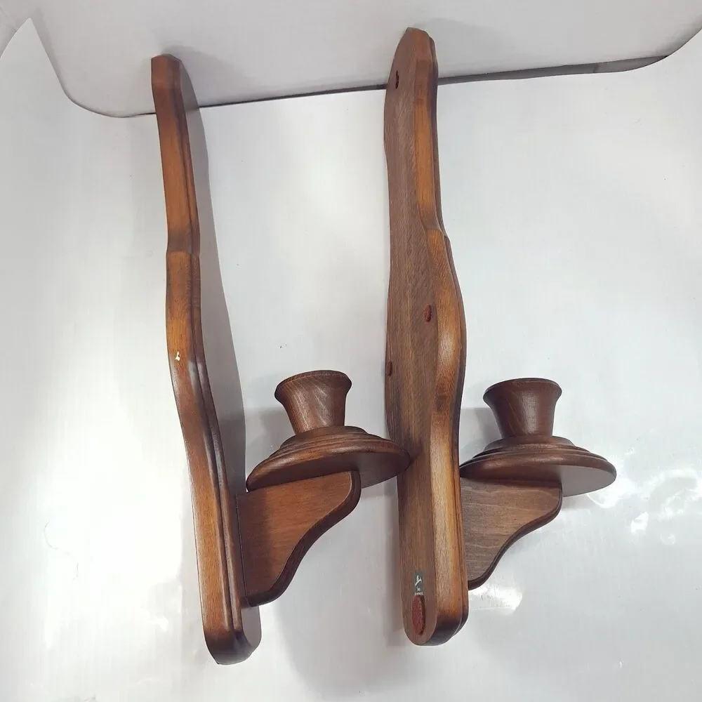 Vintage Three Mountaineers wood wall Sconces set Candle Holders glass hurricane